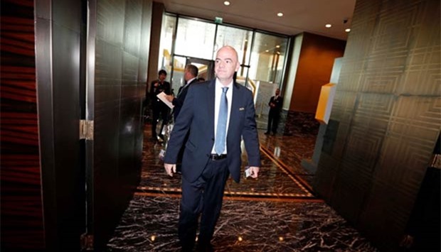 FIFA president Gianni Infantino arrives to attend the inauguration session of 27th AFC Congress in Manama on Monday.