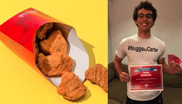 Carter Wilkerson has earned a year's supply of chicken nuggets.