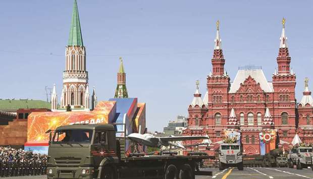 A Russia Korsar drone parades through Red Square during the Victory Day military parade in Moscow yesterday.