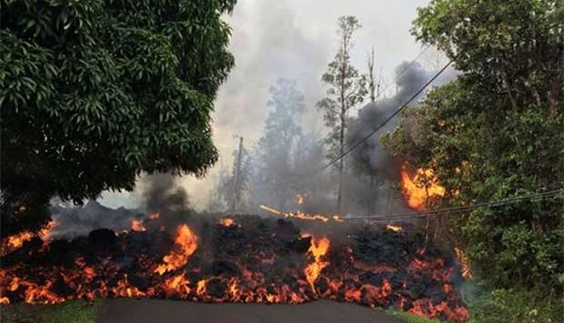 A lava flow moving on Makamae Street in Leilani Estates in Hawaii this week.