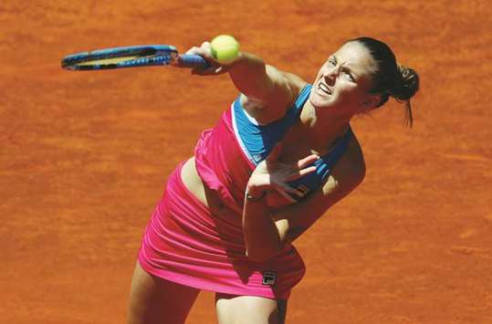Czech Republicu2019s Karolina Pliskova in action during her quarter-final match against Romaniau2019s Simona Halep at the Madrid Open yesterday. (Reuters)