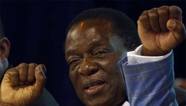 Zimbabwean President Emmerson Mnangagwa attends a meeting with liberation war veterans in Harare on Friday.