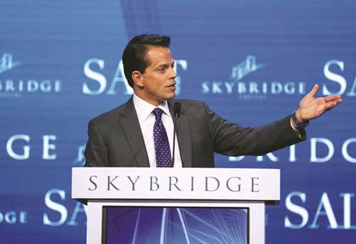 Anthony Scaramucci, founder and co-managing partner at SkyBridge Capital, speaks during the SALT conference in Las Vegas. Scaramucci, who was White House  communications director for 10 days last year, will return to SkyBridge as co-managing partner to focus on strategic planning and marketing efforts, sources said.