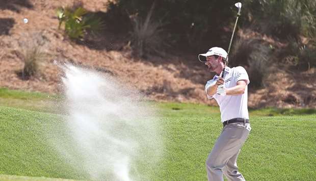 Webb Simpson plays from a bunker on the eighth green during the second round of The Players Championship at TPC Sawgrass Stadium Course at Ponte Vedra Beach, Florida. PICTURE: USA TODAY Sports