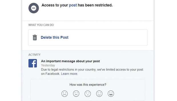 The automated message from Facebook.