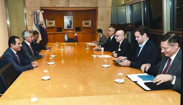 HE the Minister of State for Foreign Affairs Sultan bin Saad al-Muraikhi holding a meeting with the Minister of Foreign Affairs of Argentina Jorge Faurie in Buenos Aires.