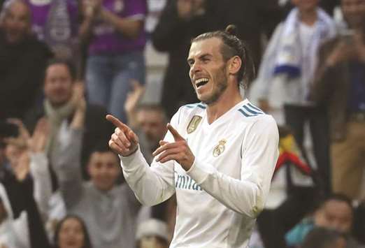 Real Madridu2019s Gareth Bale celebrates after scoring a goal against Celta Vigo during their La Liga match in Madrid on Saturday. (Reuters)