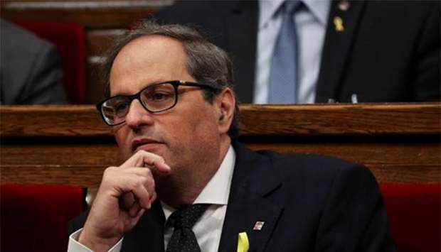 Candidate for the regional presidency of Catalonia, Quim Torra, looks on during an investiture debate at the regional parliament in Barcelona on Monday.
