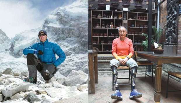 Steve Plain. Image courtesy: Facebook. Right: Chinese double amputee climber Xia Boyu pose at Bhaktapur on the outskirts of Kathmandu.