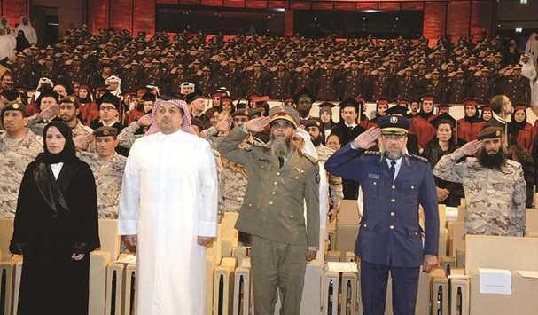 HE the Deputy Prime Minister  and Minister of State for Defence Affairs Dr Khalid bin Mohamed al-Attiyah, QF Pre University Education president Buthaina A al-Nuaimi, and other dignitaries at the event.