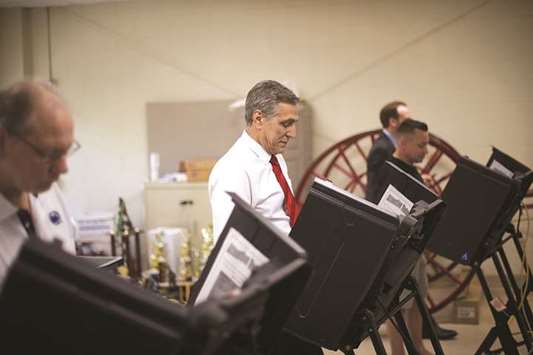 Lou Barletta (R-PA) casts his vote in the 2018 Pennsylvania Primary Election for US Senator at the Hazleton Southside Fire Station polling station yesterday.