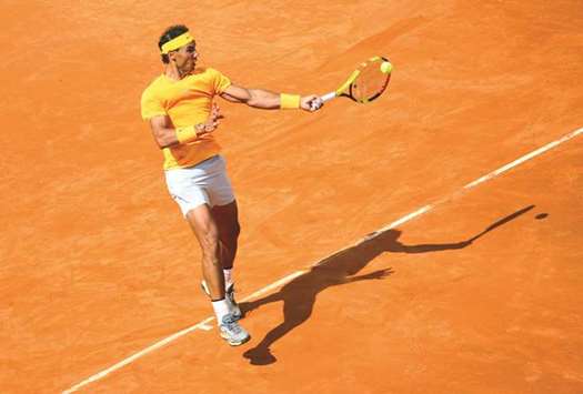 Spainu2019s Rafael Nadal in action during his second round match against Bosnia and Herzegovinau2019s Damir Dzumhur at the Italian Open in Rome yesterday. (Reuters)