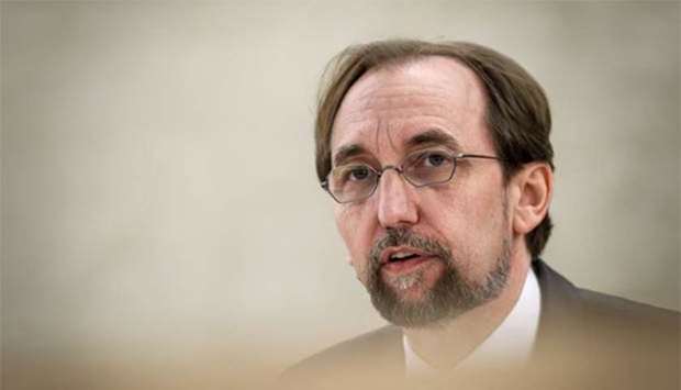 United Nations High Commissioner for Human Rights Zeid Ra'ad Al Hussein delivers a speech in Geneva on Friday, during a special session of the UN Human Rights Council to discuss ,the deteriorating human rights situation, in the Palestinian territories.