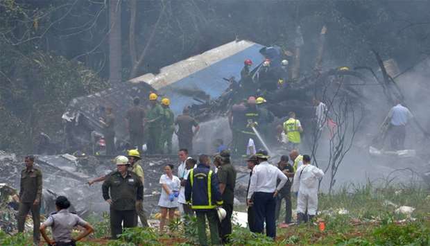 Picture taken at the scene of the accident after a Cubana de Aviacion aircraft crashed after taking off from Havana's Jose Marti airport