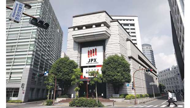 An external view of the Tokyo Stock Exchange. The Nikkei 225 closed up 0.4% to 22,930.36 points yesterday.