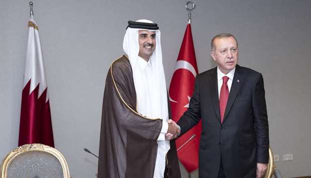 His Highness the Amir Sheikh Tamim bin Hamad al-Thani met in Istanbul with Turkish President Recep Tayyip Erdogan