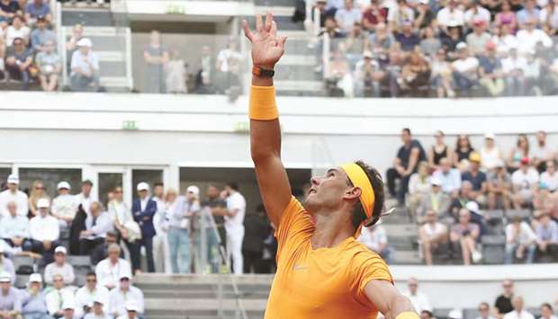 Spainu2019s Rafael Nadal in action during his Italian Open quarter-final against Italyu2019s Fabio Fognini in Rome yesterday. (Reuters)