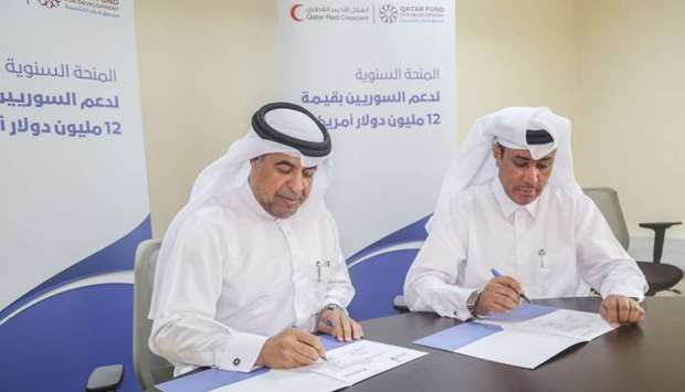 The agreement was signed by Ali Abdullah al-Dabbagh, executive director of Corporate Strategy at QFFD, and Rashid Saad al-Mohannadi, director of Relief and International Development at QRCS