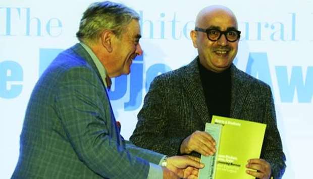 Al Thumama Stadium designer Ibrahim Jaidah (right) receives the MIPIM Award.