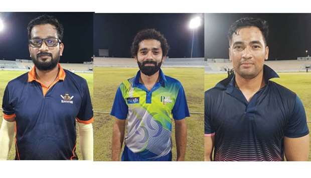 (From left) Subash of Gladiators, Hadi of CBQ-Blue and Kumar Thapa of Al Noof, each was adjudged Man of the Match in their respective matches.