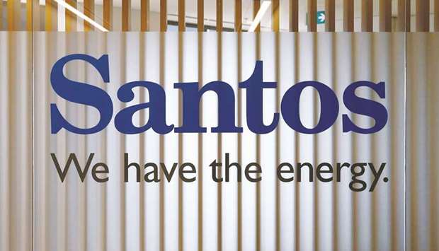 The logo of Australian oil and gas producer Santos is seen at its Sydney office. US-based Harbour Energyu2019s latest offer for Santos, raised twice over the past five days, is equivalent to A$6.95 a share, an 11% premium to the last close of its shares on Friday.