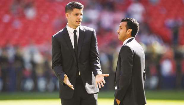 Chelseau2019s Alvaro Morata (left) and Pedro were both left out of Spainu2019s World Cup squad. (Reuters)