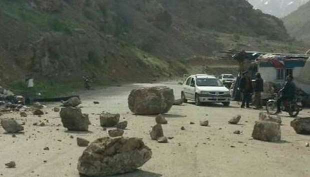 After the earthquake boulders are seen on roads.