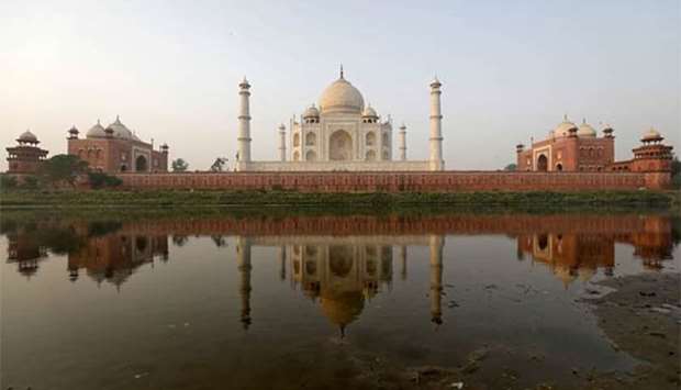 The historic Taj Mahal is pictured from across the Yamuna River in Agra.