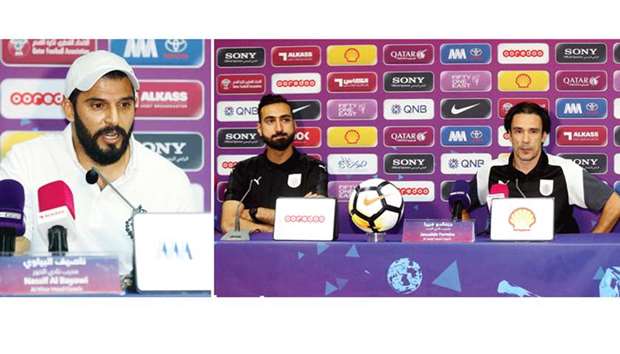 Al Khor coach Nassif al-Bayawi. Picture at right: Al Saddu2019s assistant coach Nuno Miguel (right) and striker Ali Faridoon.