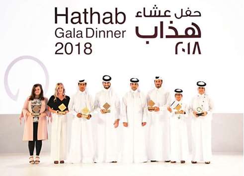 Qatar Olympic Committee (QOC) second vice president Dr Thani bin Abdulrahman al-Kuwari (fourth from right) with the winners of the Hathab - Qatar Equestrian Tour.