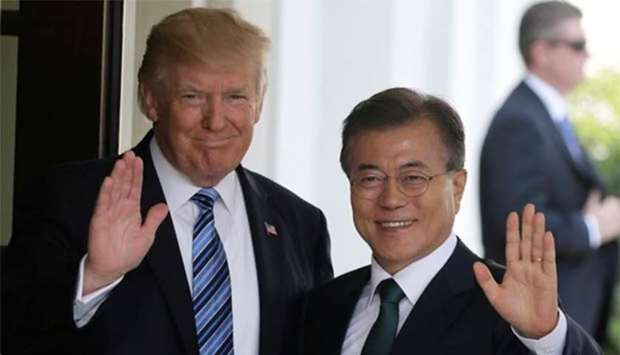 US President Donald Trump is seen with South Korean President Moon Jae-in at the White House in Washington, DC, on June 30, 2017. File picture