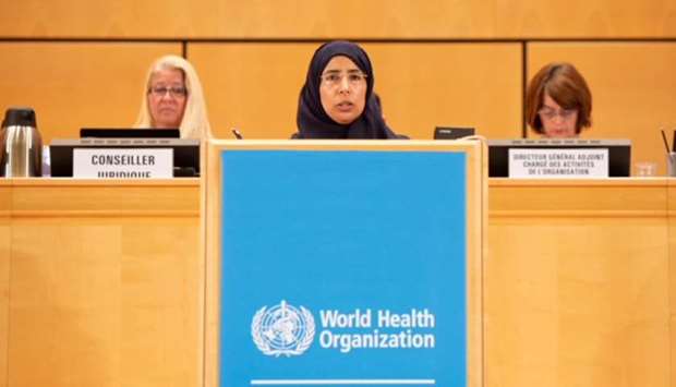 HE the Minister of Public Health Dr Hanan Mohamed al-Kuwari addressing the 71st session of the World Health Assembly in Geneva on Tuesday