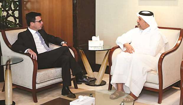 HE the Minister of Economy and Commerce Sheikh Ahmed bin Jassim bin Mohamed al-Thani holding talks with the Australian Minister for Agriculture and Water Resources David Littleproud yesterday.