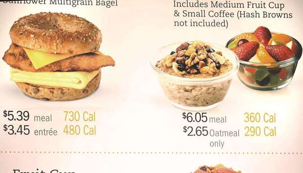 A Chick-fil-A in south Orlando, Florida features menus showing caloric value of items for sale.