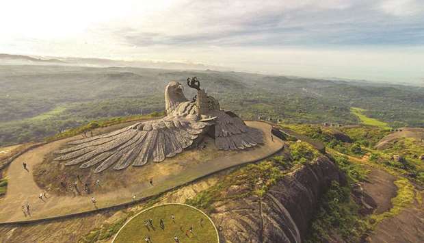 A view of the Jatayu sculpture.