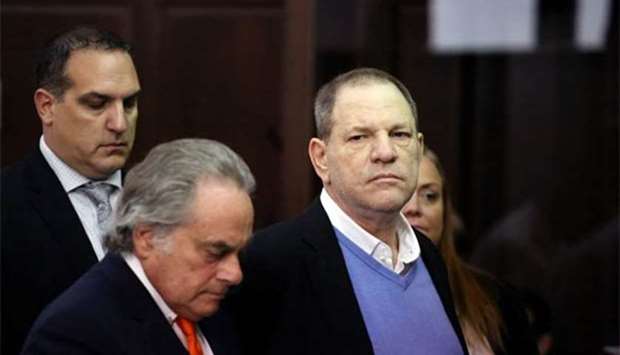 Film producer Harvey Weinstein (right) stands with his lawyer Benjamin Brafman (left) inside Manhattan Criminal Court during his arraignment in Manhattan in New York on Friday.