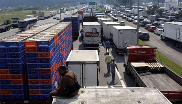 Truckers attend a protest against high diesel prices in Duque de Caxias near Rio de Janeiro on Friday.