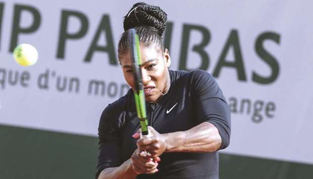 Serena Williams of the US returns a shot during a training session in Paris on Friday. (AFP)