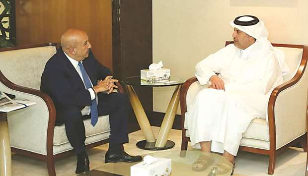 HE the Minister of Economy and Commerce Sheikh Ahmed bin Jassim bin Mohamed al-Thani with Cengiz Ozgencil, president and founder of the International Co-operation Platform.