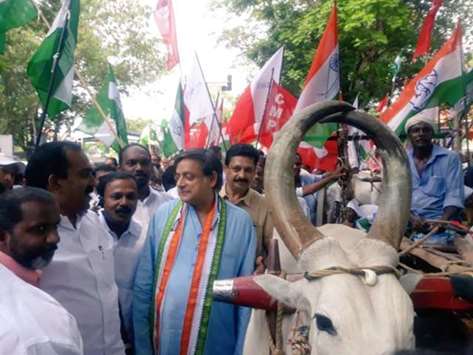 Dr Shashi Tharoor and other take part in the protest in Thiruvananthapuram yesterday.