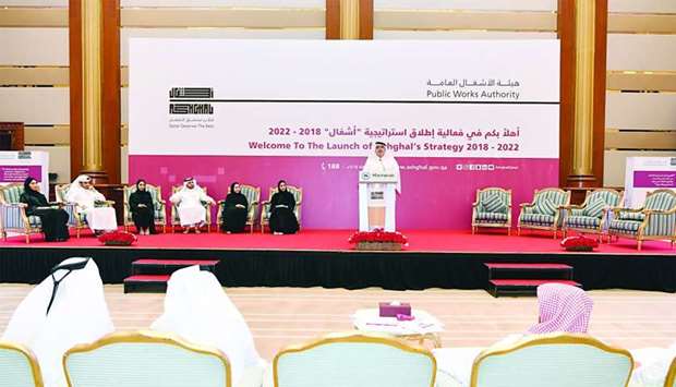 Ashghal president Saad bin Ahmed al-Muhannadi speaking at the meeting to launch the authority's new Corporate Strategy