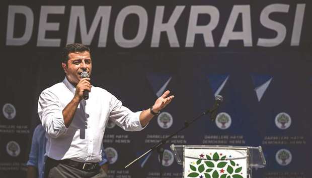 This file picture taken on July 23, 2016 shows Demirtas at a party rally in Istanbul.