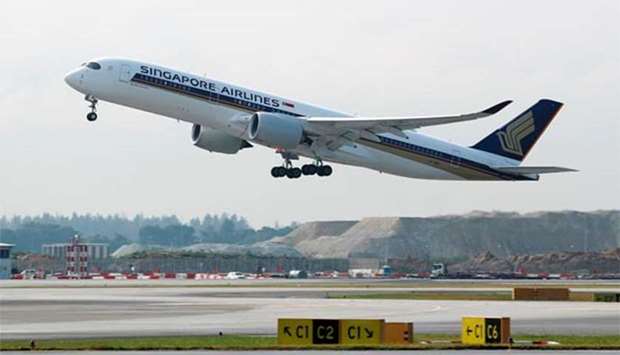 A Singapore Airlines Airbus A350-900 plane takes off from Changi Airport in Singapore. File picture