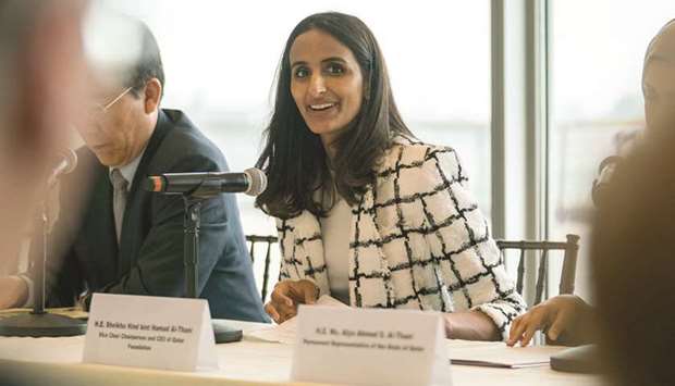 Qatar Foundation vice chairperson and CEO HE Sheikha Hind bint Hamad al-Thani speaking at the UN Youth Dialogue conference at the UN Headquarters in New York.