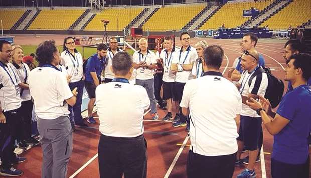 Aspetar personnel prepare ahead of the 2018 Doha Diamond League meet, which was held on Friday.