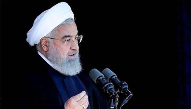 Iranian President Hassan Rouhani speaking at a rally in Sabzevar on Sunday.