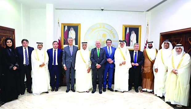 HE the Speaker of the Advisory Council Ahmed bin Abdullah bin Zaid al-Mahmoud with a Spanish parliamentary delegation in Doha