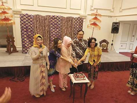 CHIEF GUEST: The Indonesian ambassador, second right, cutting the cake with others.