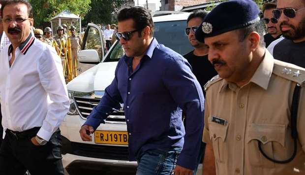 Indian Bollywood actor Salman Khan arrives at a court in Jodhpur