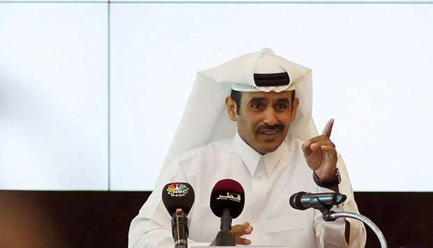 Saad al-Kaabi, chief executive of Qatar Petroleum, gestures as he speaks to reporters in Doha. File picture: July 4, 2017